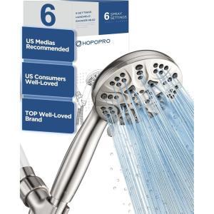 image6Mode High Pressure Handheld Shower Head with Filter HOPOPRO High Flow Filtered Handheld Showerhead Water Softener Filters for Hard Water  Removes Chlorine  Improves Skin Hair ConditionBrushed Nickel