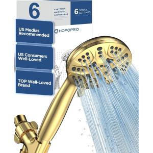 image6Mode High Pressure Handheld Shower Head with Filter HOPOPRO High Flow Filtered Handheld Showerhead Water Softener Filters for Hard Water  Removes Chlorine  Improves Skin Hair ConditionGold