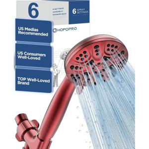 image6Mode High Pressure Handheld Shower Head with Filter HOPOPRO High Flow Filtered Handheld Showerhead Water Softener Filters for Hard Water  Removes Chlorine  Improves Skin Hair ConditionRed