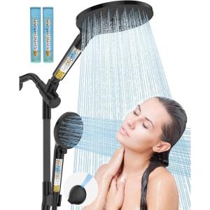 imageDual Filtered Handheld Shower Heads Combo HOPOPRO 15Mode High Pressure Rainfall Showerheads Combo Set with Filter for Hard Water Removes Chlorine Improves Skin Hair Condition Modern ChromeMatte Black