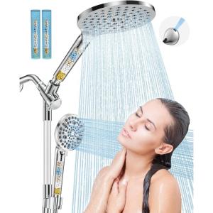 imageDual Filtered Handheld Shower Heads Combo HOPOPRO 15Mode High Pressure Rainfall Showerheads Combo Set with Filter for Hard Water Removes Chlorine Improves Skin Hair Condition Modern ChromeChrome