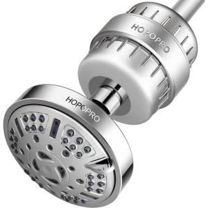 imageHOPOPRO 9 Modes Shower Head and 18 Stages Shower Filter Combo High Pressure Filtered Showerhead High Output Shower Head Combo Purifying Water for Water Healthy Life