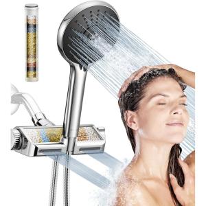 imageHOPOPRO Filtered Shower Head with Handheld Combo Dual Water Softener Shower Head with Massage High Pressure Shower Head with Filters for Hard Water Remove Chlorine Reduce Dry Itchy SkinChrome Black
