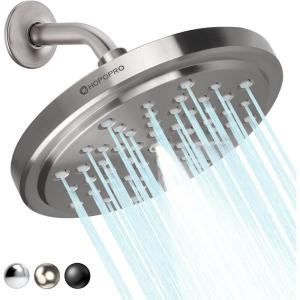 imageHOPOPRO High Flow Shower Head  High Pressure Rain  7 Inch Rainfall Spray Showerhead  Toolfree 1Min Installation  Adjustable Bathroom Shower Head Replacement with Luxury Look  Brushed NickelBrushed Nickel