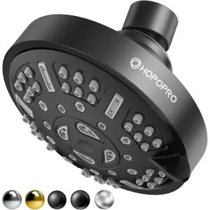 imageHOPOPRO Upgraded 9 Settings High Pressure Shower Head NBC News Recommended Brand Fixed Showerhead Adjustable Bathroom Showerhead Multifunctional Rainfall Showerhead for Low Water Flow ChromeMatte Black